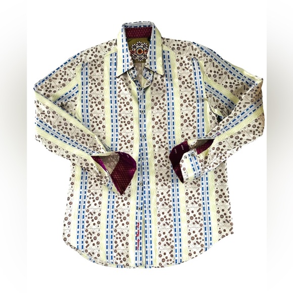 Robert Graham 100% Silk Men's Geometric Flip Cuff Shirt Collectible RARE!! Med.
